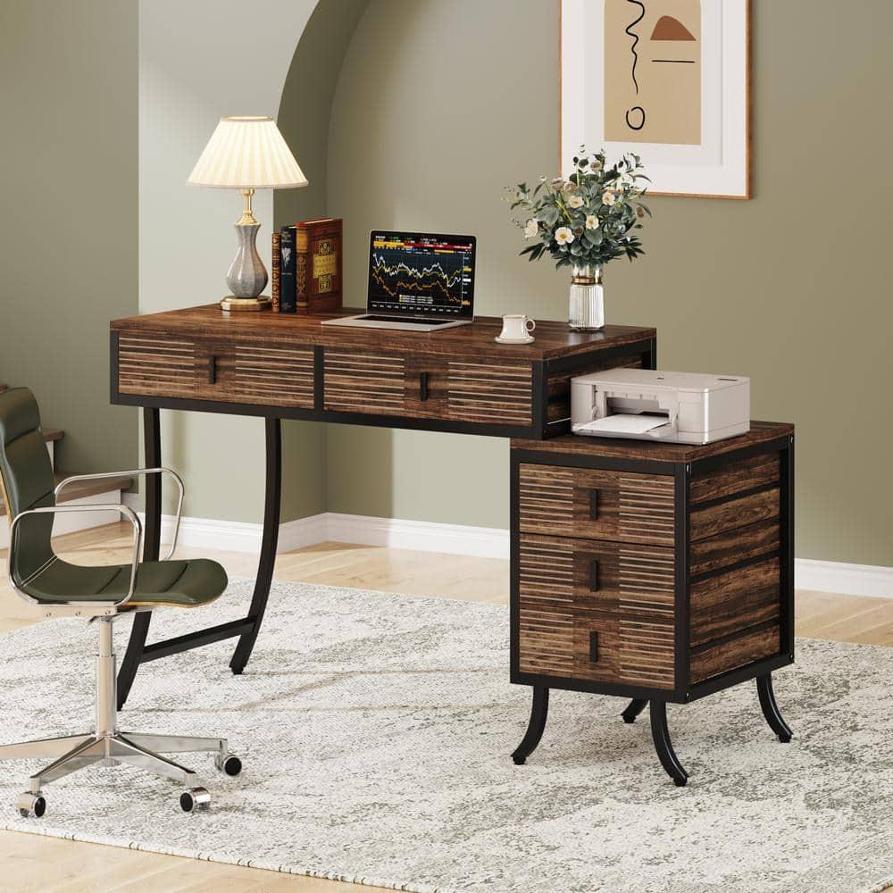 Tribesigns Computer Desk with 5 Drawers, 55" Home Office Desk with Reversible Drawer Cabinet
