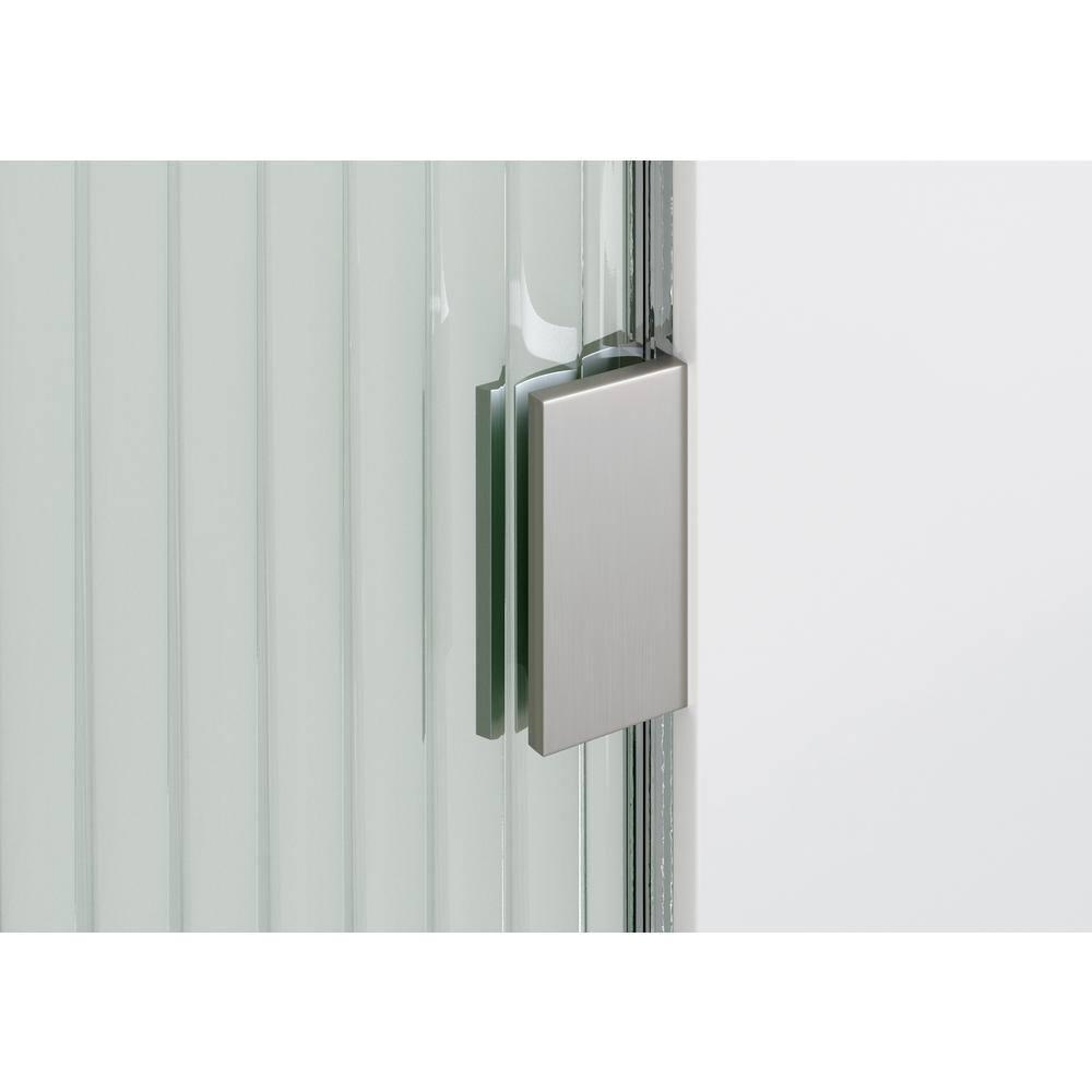 Glass Warehouse  32" x 78" Frameless Shower Door - Single Fixed Panel Fluted Frosted Radius Brushed Nickel 32 Inch - Right Nickel Finish