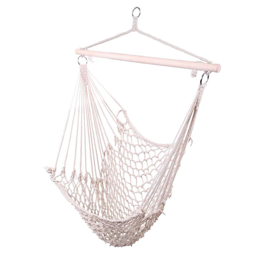 49.6 in. Portable Hammock Rope Chair Outdoor Hanging Air Swing in Beige