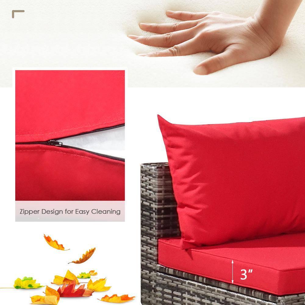 YYAo Garden Conversation Table Set, Conversation Loveseat Chairs Set,7 Pieces Patio Rattan Furniture Set Sectional Sofa Garden Cushion-Red