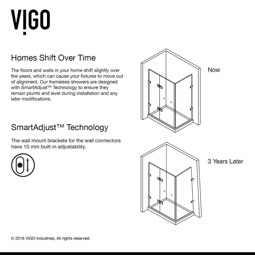 VIGO Monteray 46" W x 30" D x 73" H Hinged Frameless Shower Enclosure with 3/8  Clear Glass VG6011CHCL48