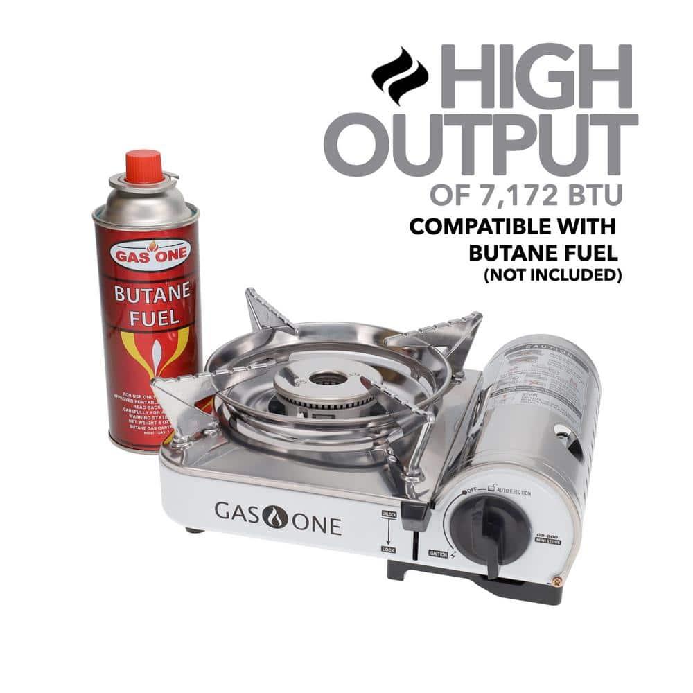GasOne Emergency Gear Camping Mini Butane Portable Gas Stove with Carrying Case, Stainless Steel, White, GS-800