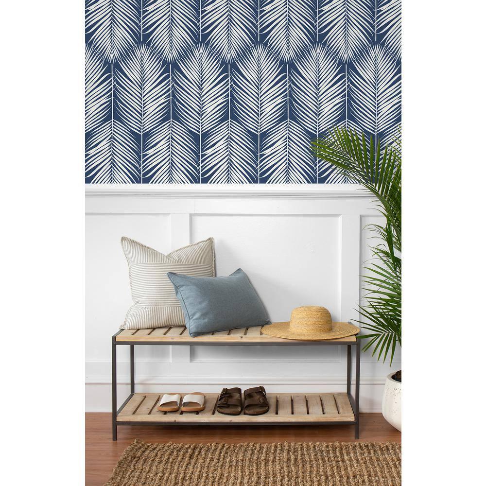 NextWall Coastal Blue Palm Silhouette Peel and Stick Wallpaper