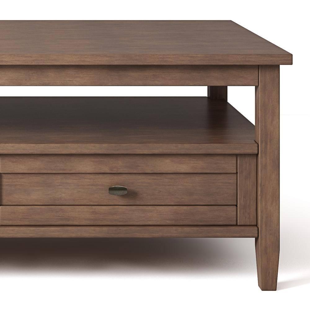 Simpli Home Warm Shaker 48"W Solid Wood Coffee Table with Two Storage Drawers and Open Shelf
