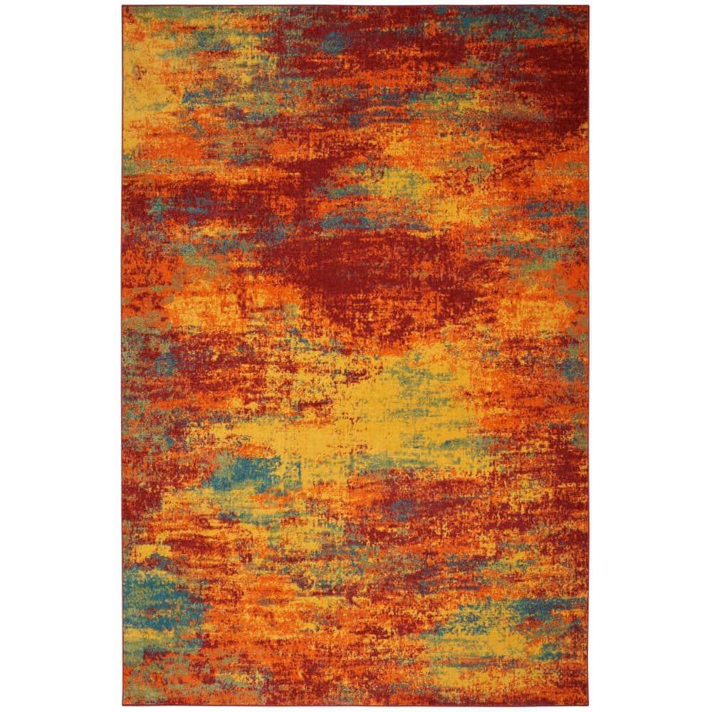 Nourison Essentials Abstract Indoor Outdoor Rug Flame 4' x 6'