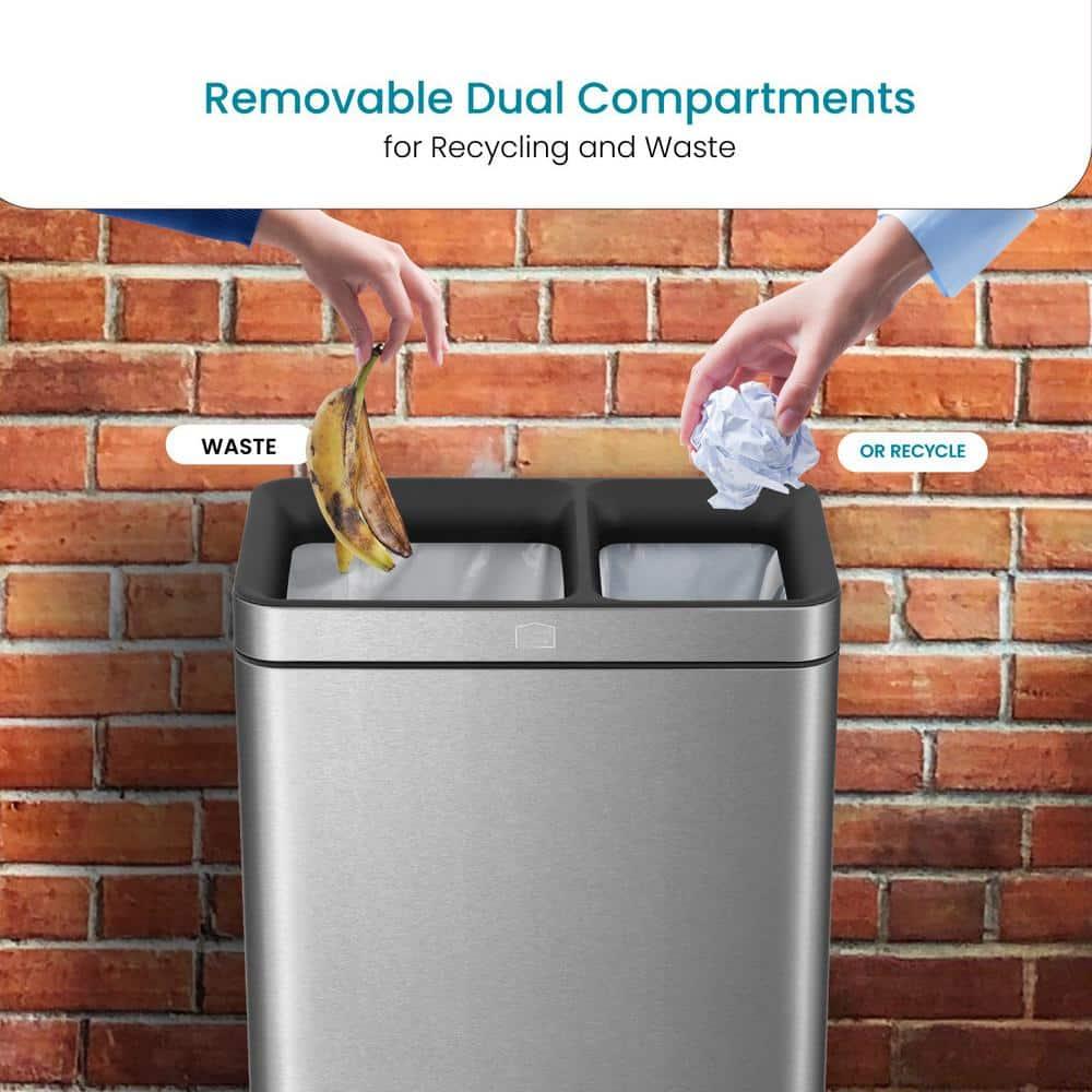 Home Zone Living Home Zone Living Open Top Trash Can Dual Removable Liners for Trash and Recycling Stainless Steel