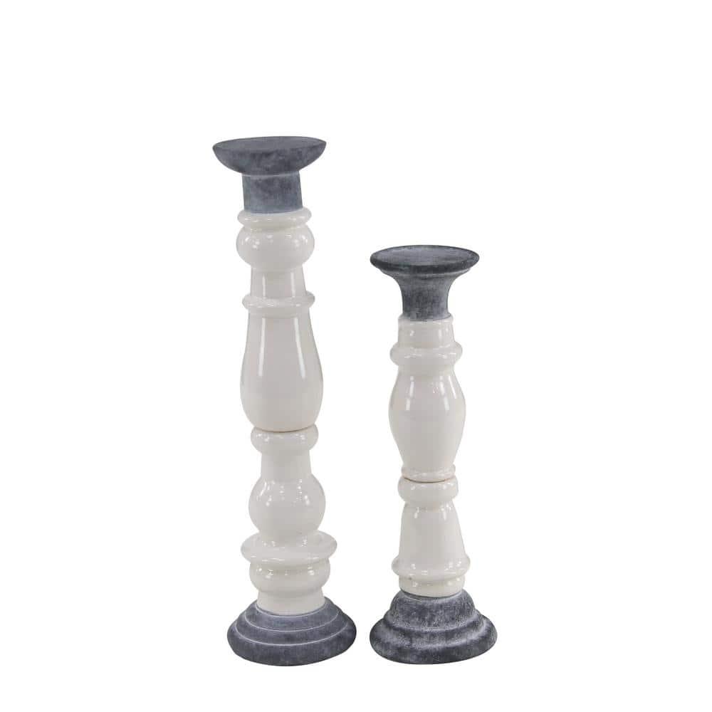 DecMode 16", 20"H Country Candlestick, White, 2 - Pieces