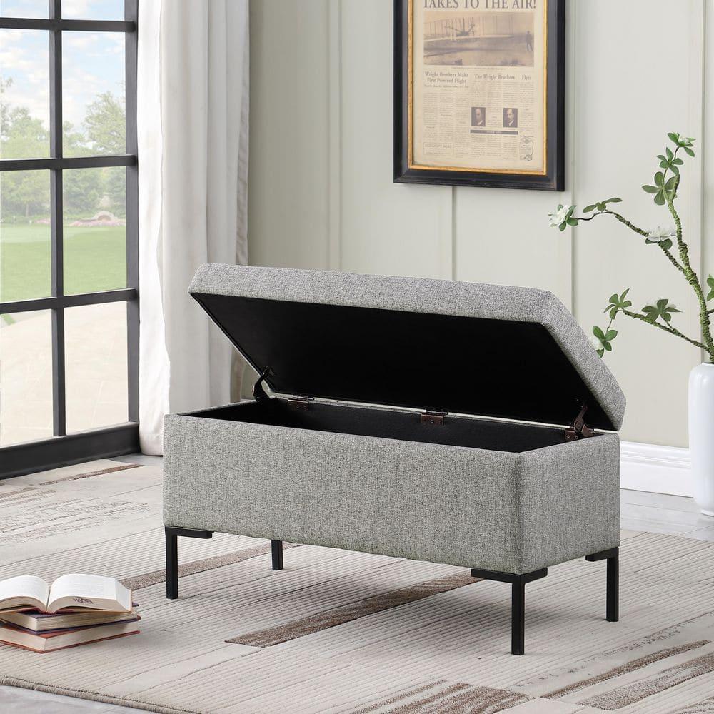 Medium Storage Bench with Metal Legs Gray Woven - HomePop
