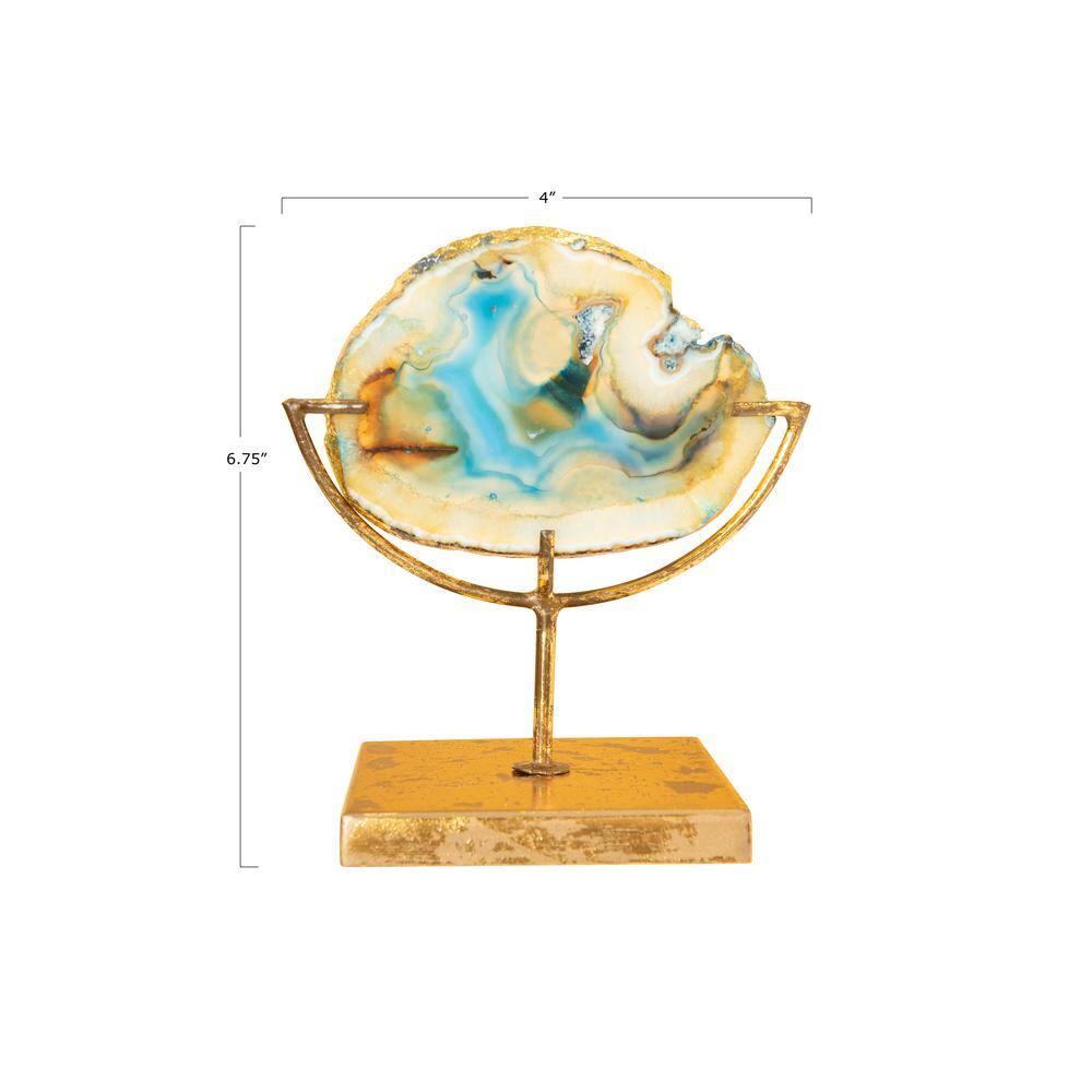 Storied Home Agate on Stand Blue 4" Includes 1 Stand Only: Luxury Glam Metal Sculpture, Indoor Decorative Object