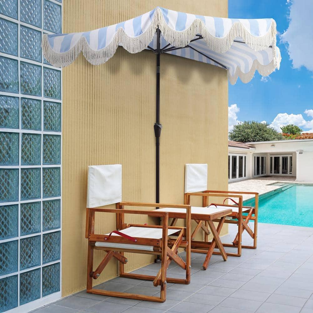Arlmont & Co. Tasheba 9 ft. Classic Scalloped Fringe Half Market Patio Umbrella with Crank, and UV Protection