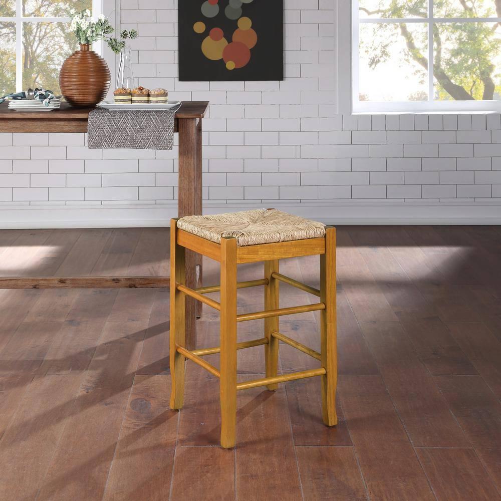 24" Rush Seat Counter Height Barstool Oak - Boraam: Hardwood Frame, Handwoven Seat, Floor Glides