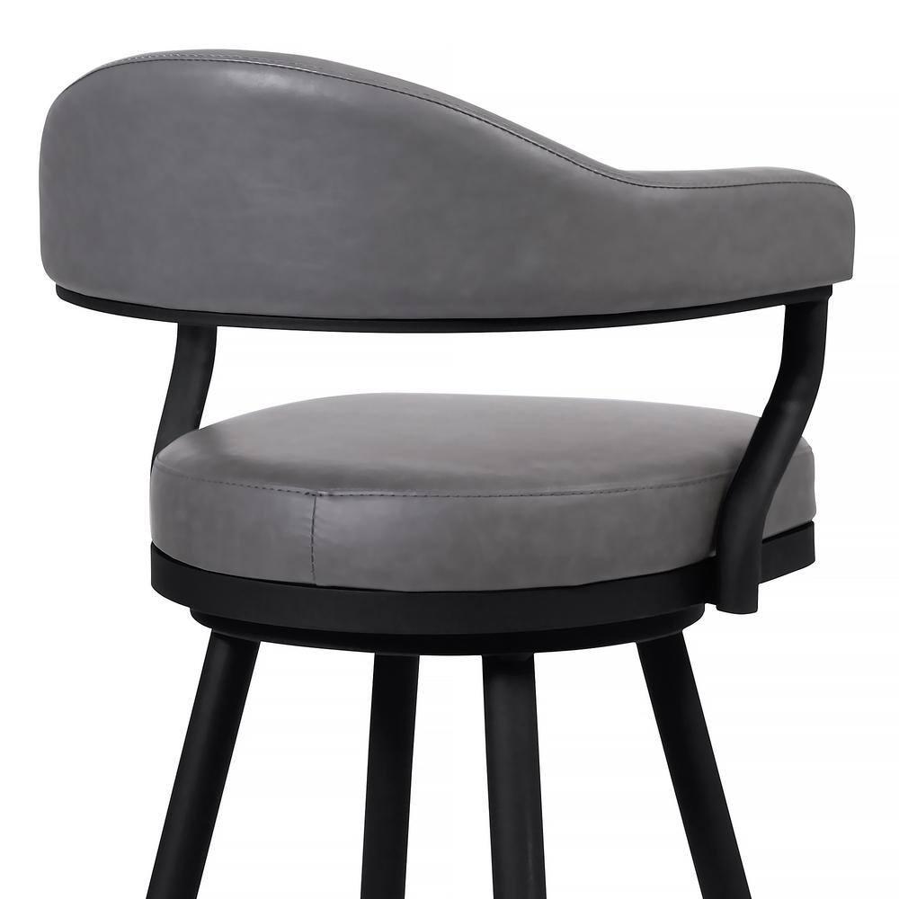 Armen Living Indoor Amador 30" Bar Height Barstool in a Black Powder Coated Finish and Vintage Gray Faux Leather