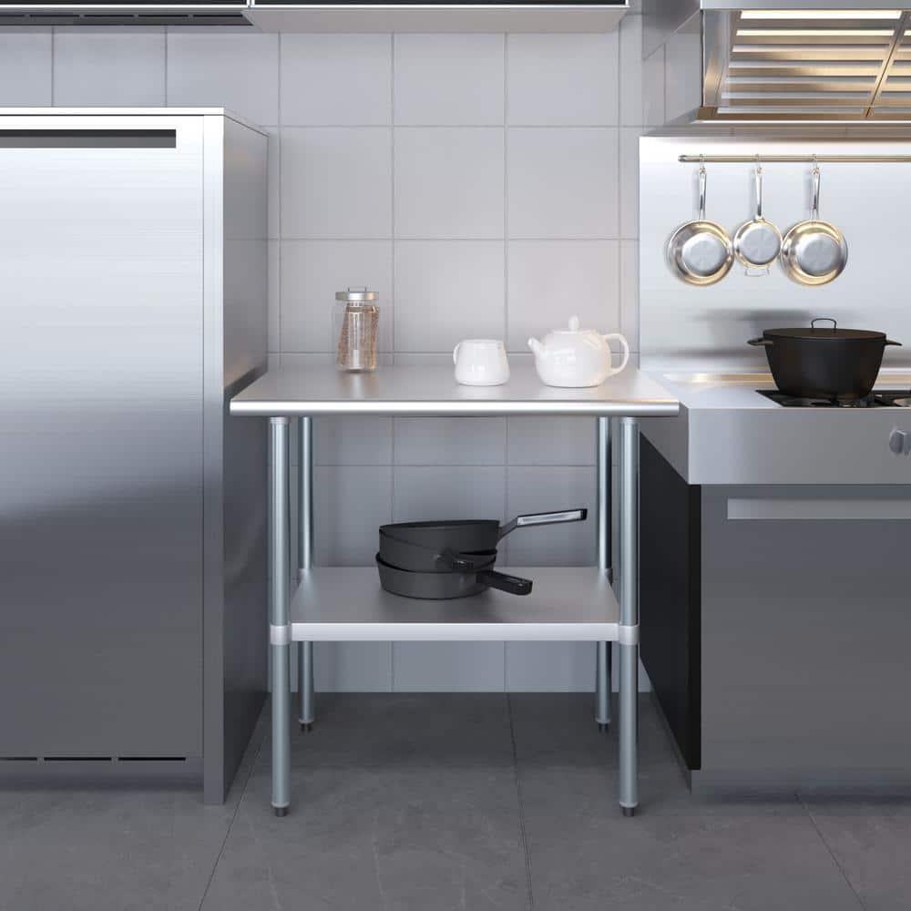 Amgood Stainless Steel Work Table with Undershelf. Metal Prep Table. NSF - Certified
