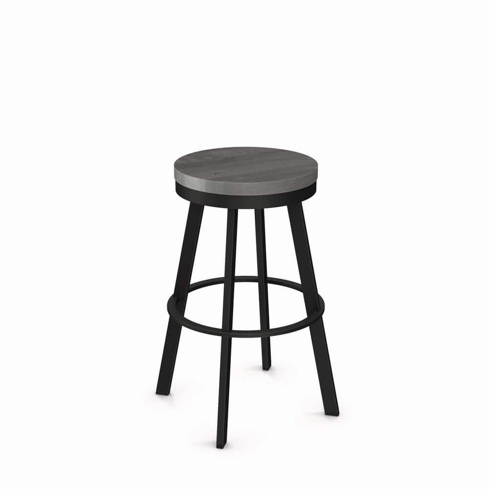 Amisco Warner 30 In. Swivel Bar Stool - Grey Distressed Wood / Black Metal