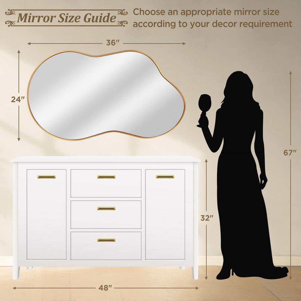36 in. W. x 24 in. H Irregular Gold Aluminum Alloy Framed Wall Mirror Asymmetrical Wall Mirror