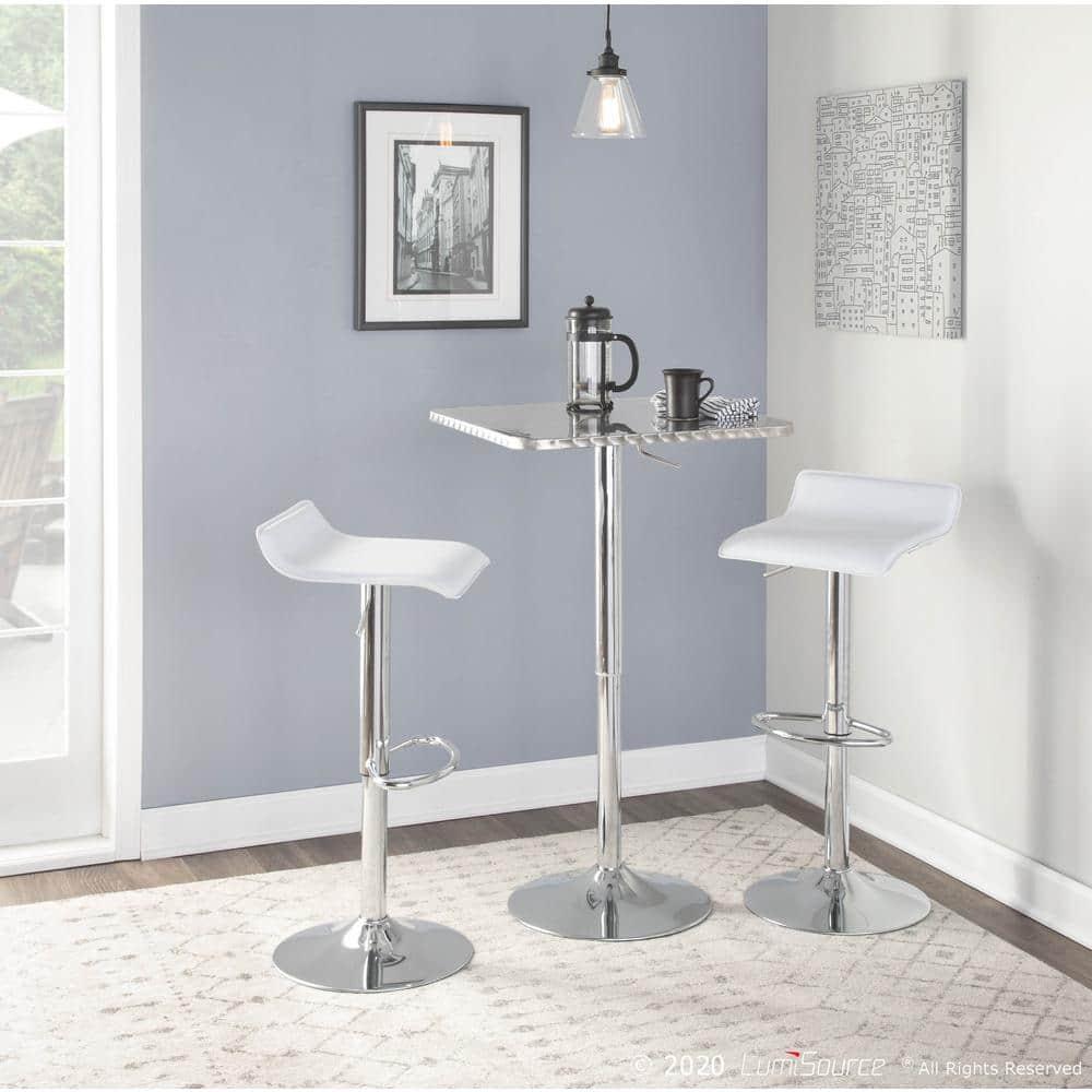 Set of 2 Ale Contemporary Adjustable Barstool White - Lumisource: Chrome-Plated, Swivel, Low Back