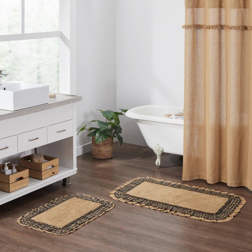 VHC Brands Burlap Check Bath Mat, Natural and Black, 20x30