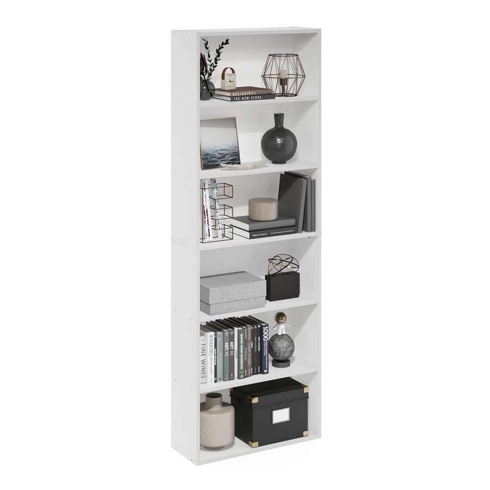 White Tall 6-Tier Open Storage Bookcase