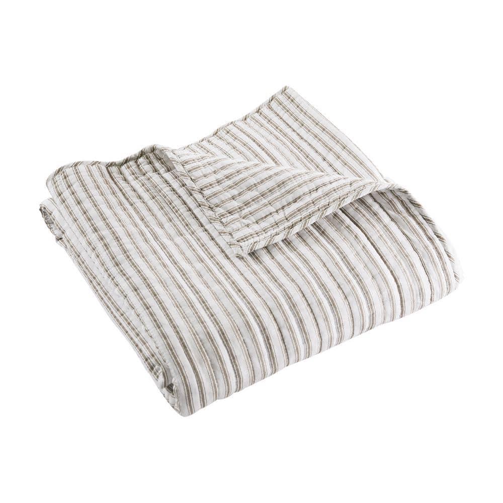 Tobago Stripe Taupe Quilted Throw - Levtex Home