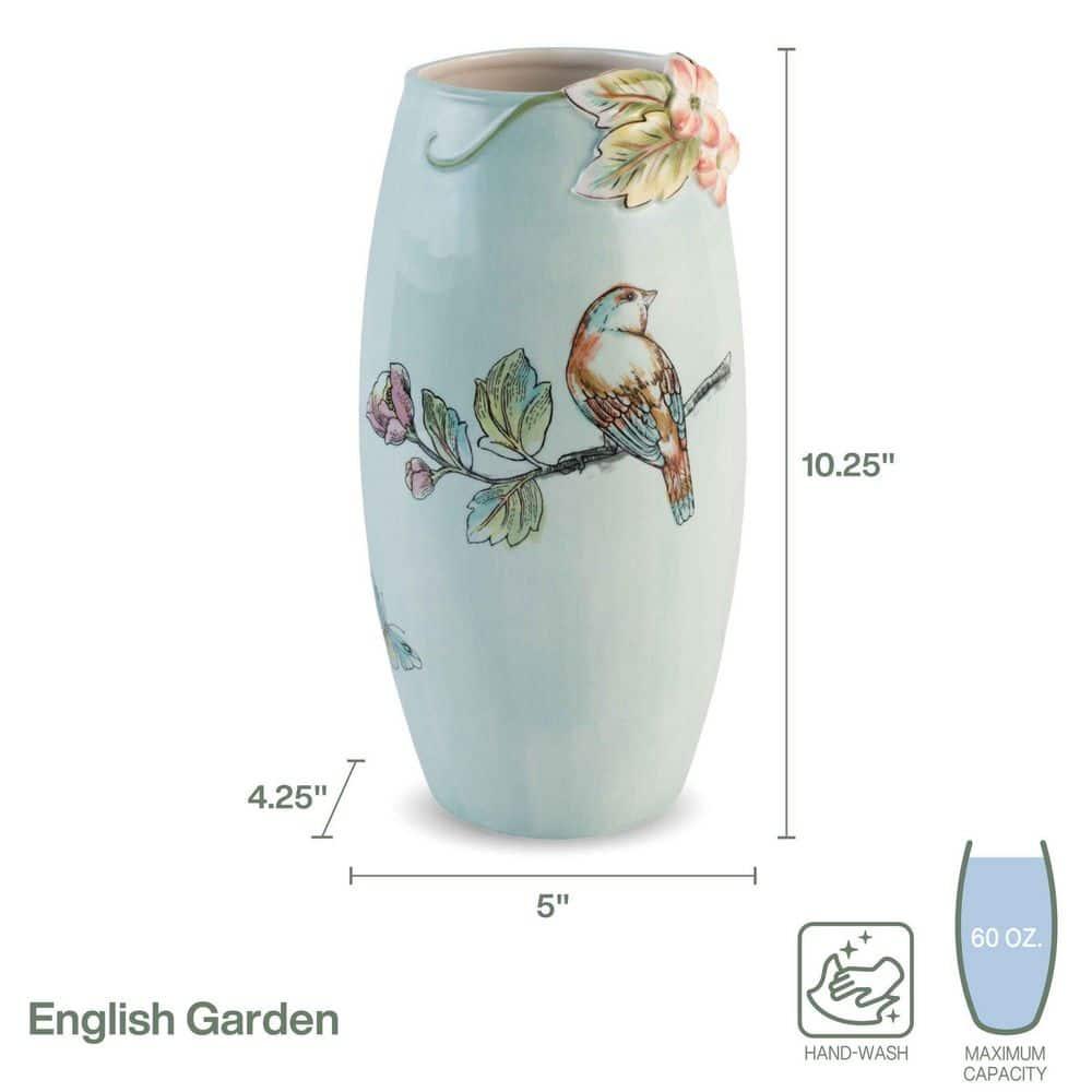 10.25 in. English Garden Blue Ceramic Flower Vase