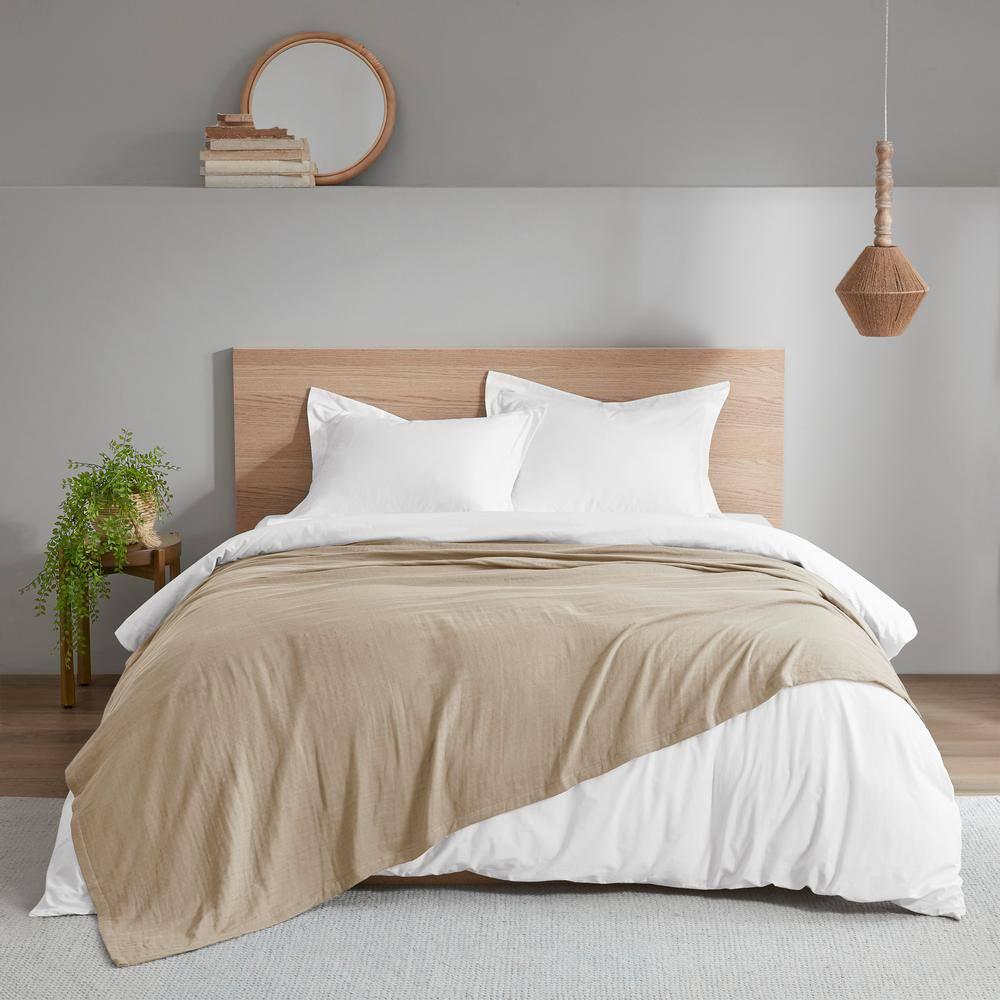 Madison Park Gauze 100% Cotton Lightweight Soft Cotton Blanket, Full/Queen Blanket in Tan
