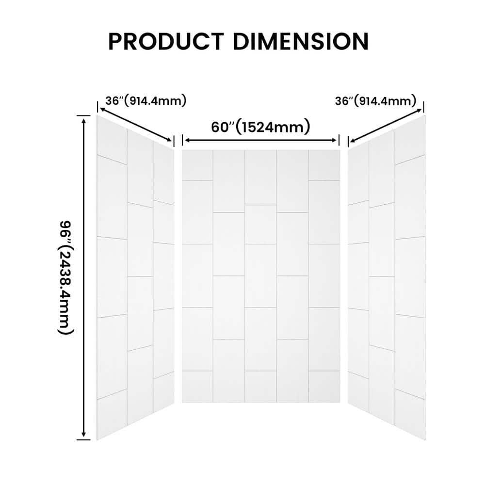 CASAINC 60"W 75/96"H Glue Up SMC Shower & Tub Wall Panel Surround,0.138 Thick,Cuttable,Quick Install