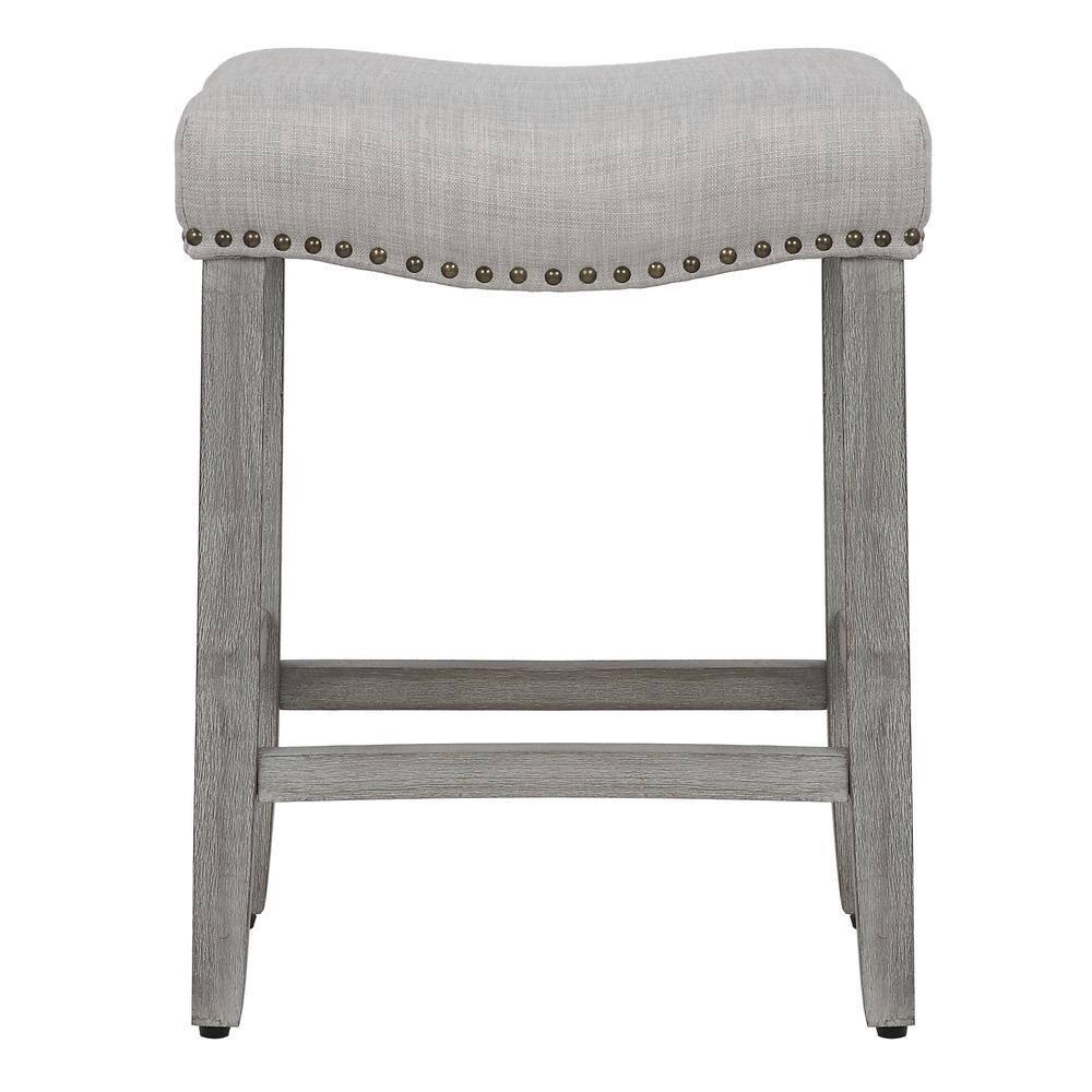 Polytrends Jameson Upholstered Polyester 24" Counter Stool - Gray Legs/ Saddle Seat Antique Gray/Gray Wood Polyester Fabric 250lbs