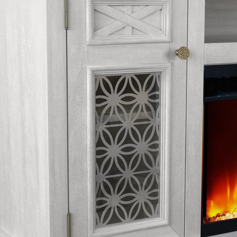 Festivo Farmhouse 70" TV Stand for TVs up to 80" with Fireplace Saw Cut Off White