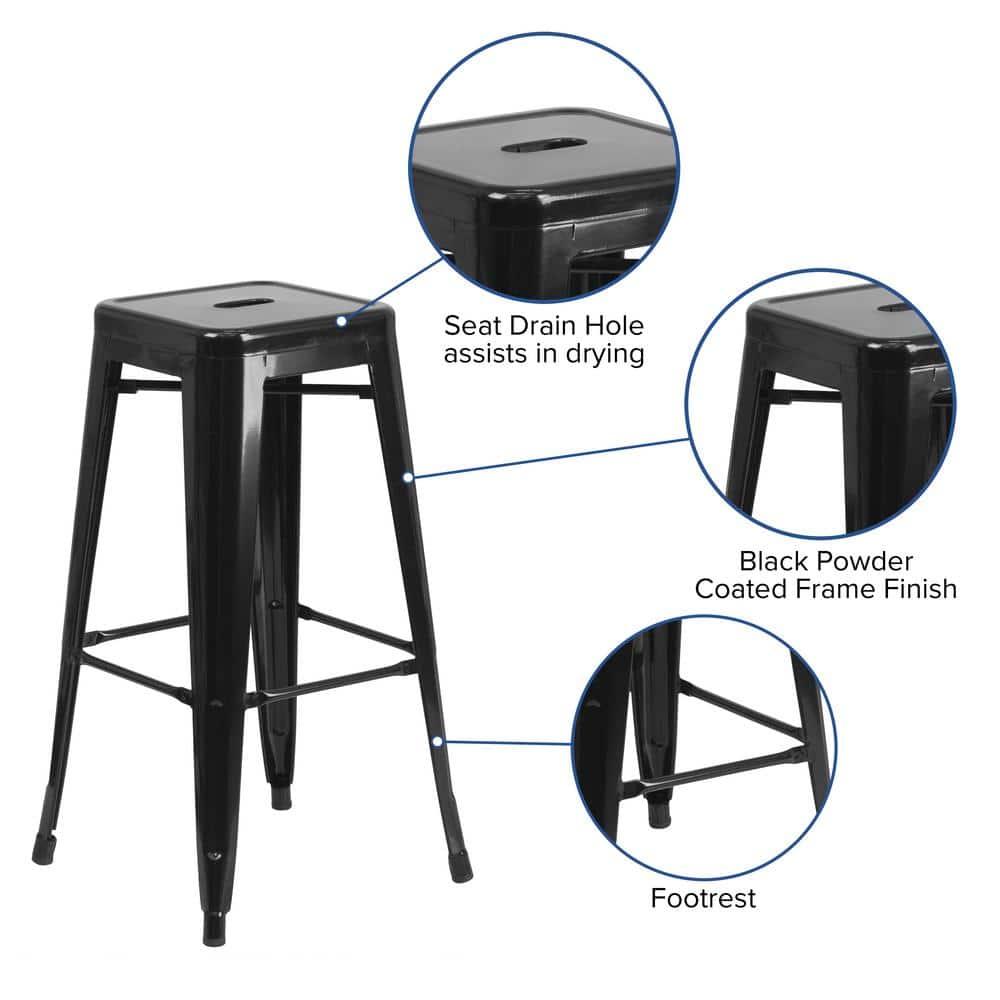 Flash Furniture Commercial Grade 30" High Backless Black Metal Indoor-Outdoor Barstool with Square Seat