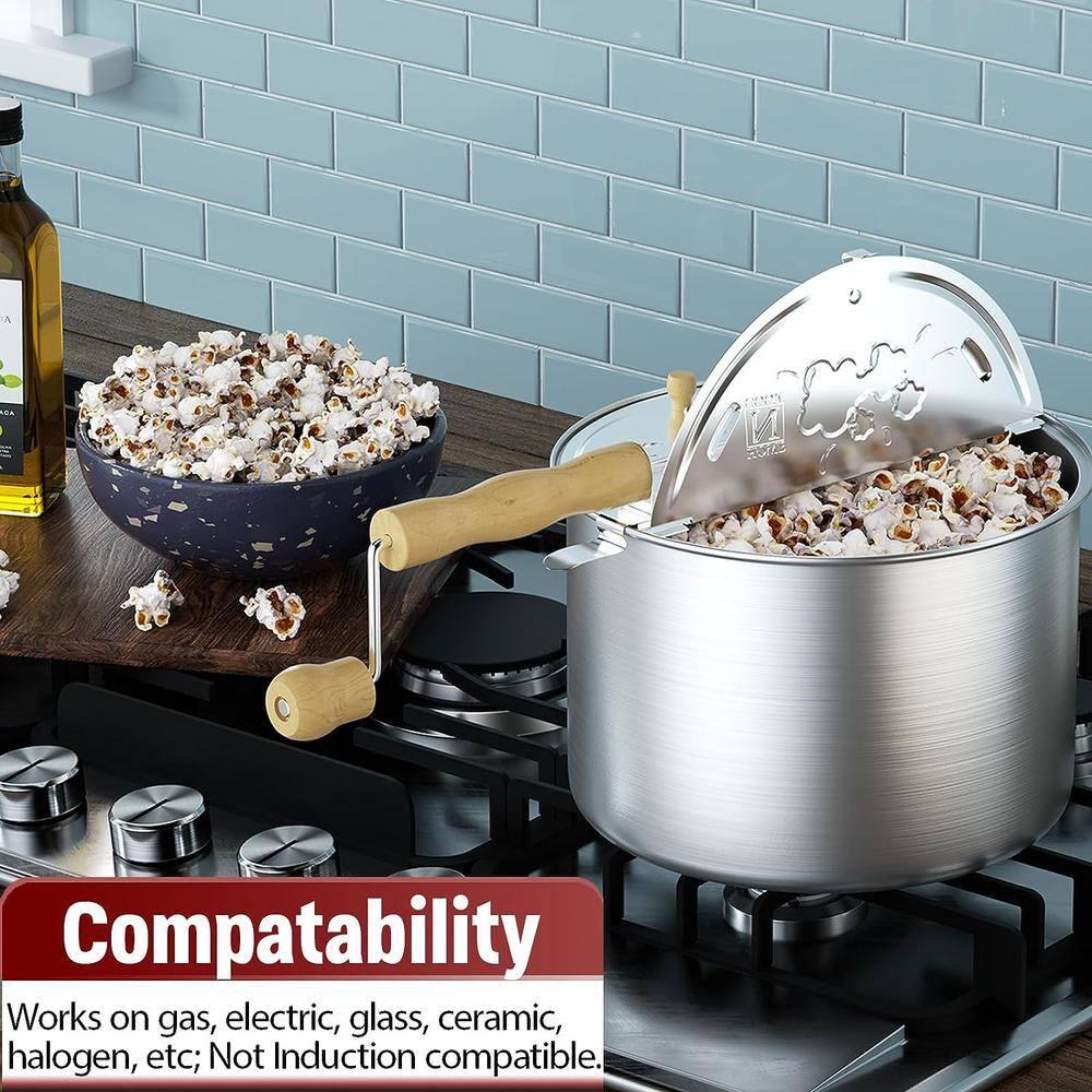 Cook N Home Stovetop Popcorn Popper with Crank, 6-Quart Aluminum Popcorn Pot Popcorn Maker, Black