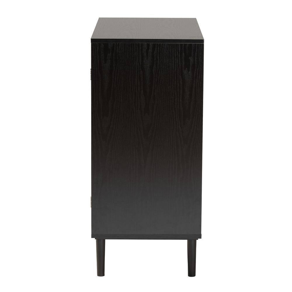 Baxton Studio Maureen Wood and Rattan 2 Door Storage Cabinet Espresso/Natural Brown : Bohemian Style, Particle Board Frame, 2 Shelves