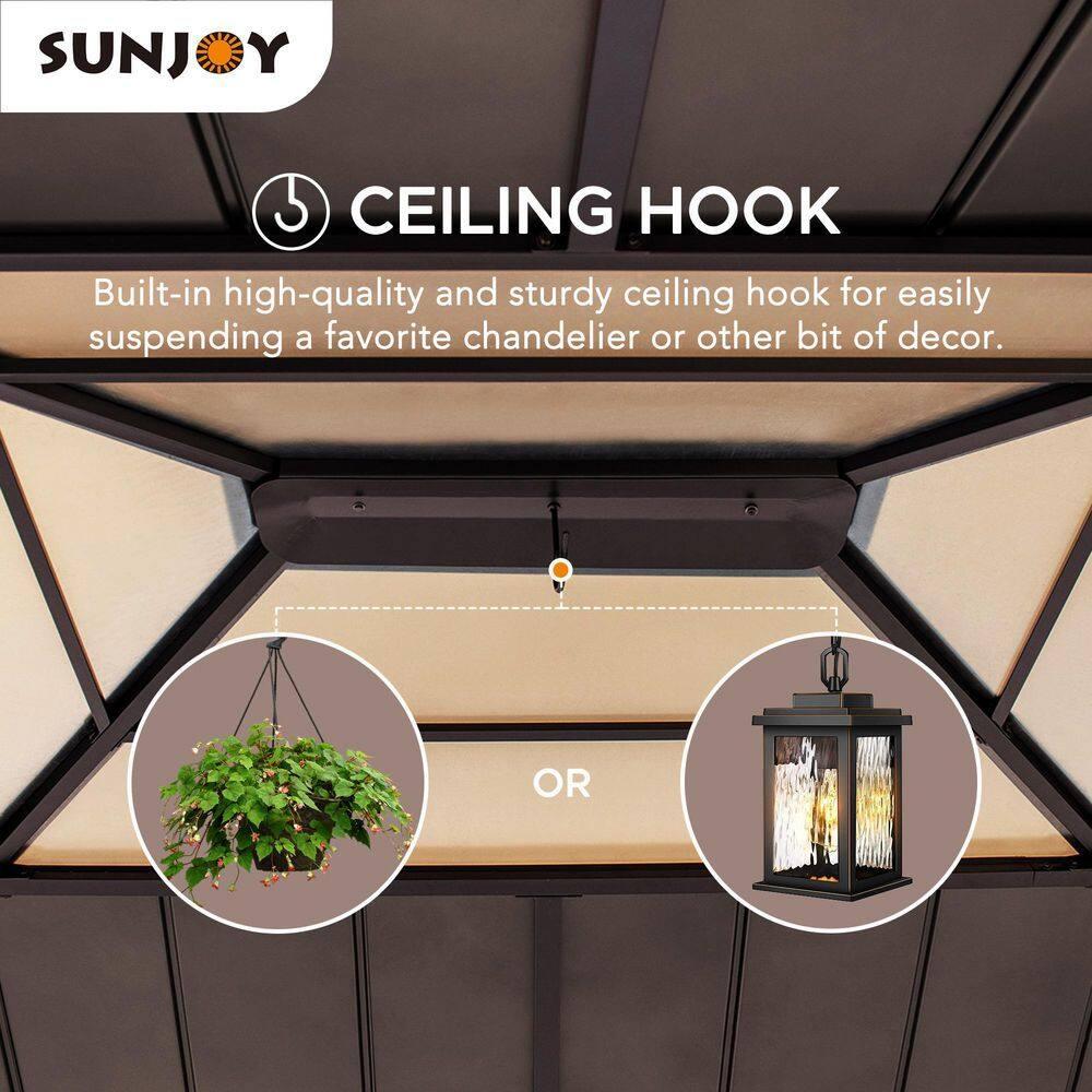Sunjoy Sunjoy Hardtop Gazebo 11 x 13 ft. Upgrade Cedar Framed Wood Gazebos with Brown Steel and Polycarbonate Hip Roof Hardtop for Garden, Backyard Shade,