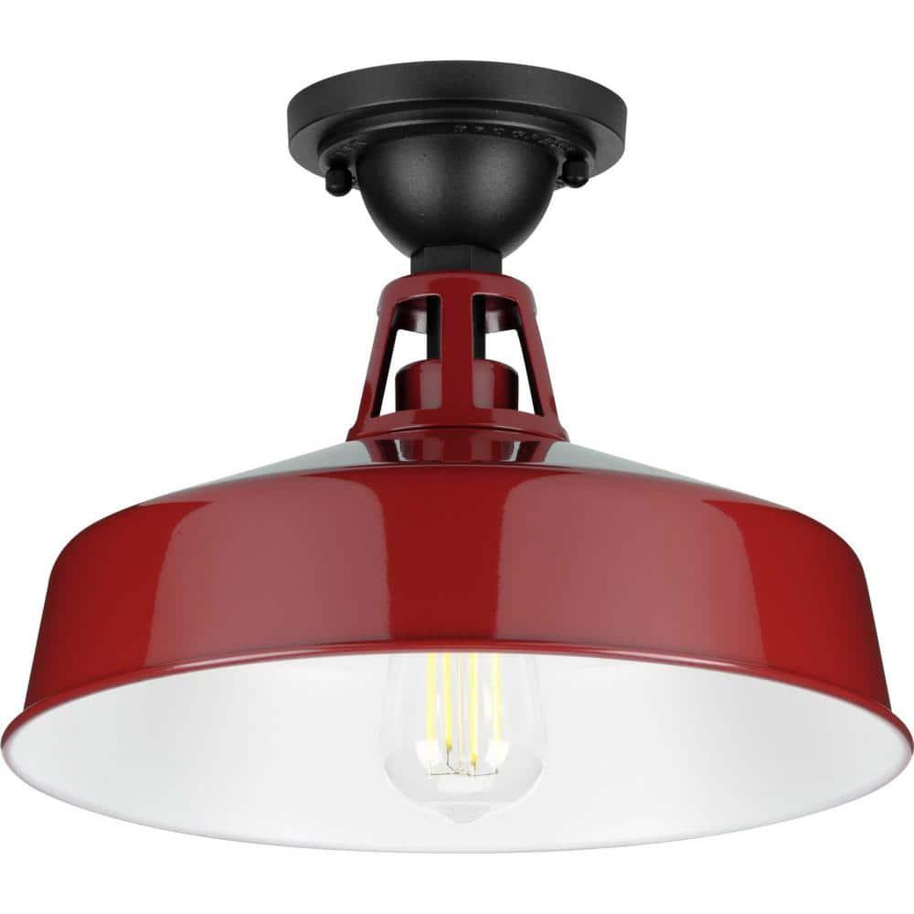 Progress Lighting, Cedar Springs, 1-Light Ceiling Light, Red Finish, White Shade