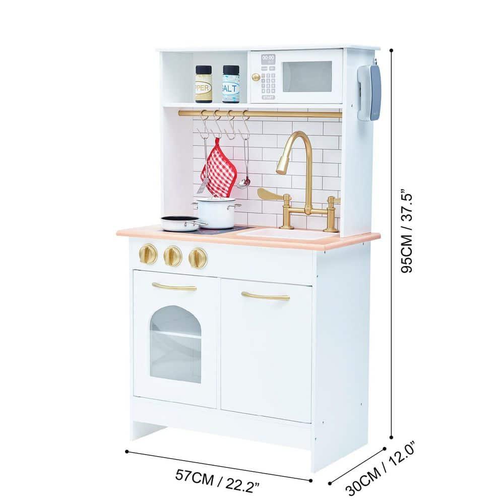 Teamson Kids Little Chef Boston Wooden Pretend Play Kitchen Set with Oven, Microwave and Acessory Set