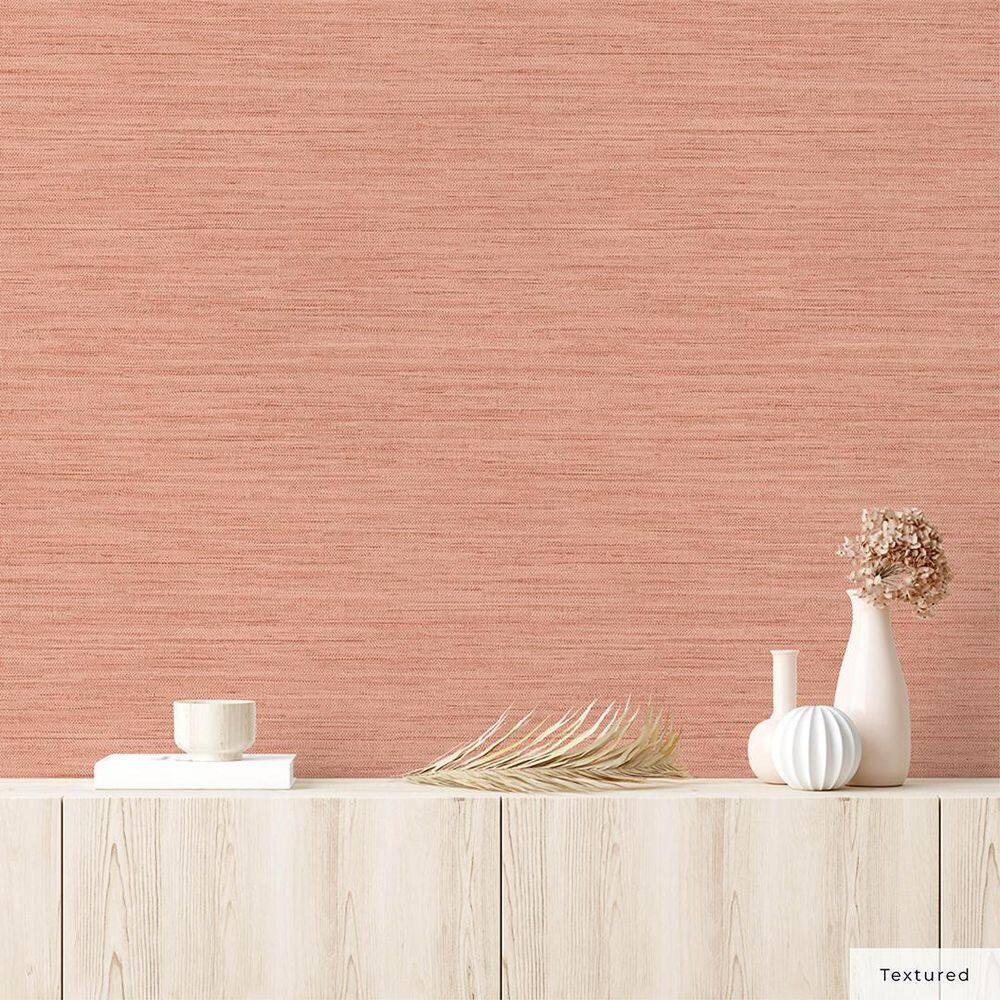 Tempaper & Co.® Fauz Horizontal Grasscloth Removable Peel and Stick Wallpaper, Textured Salmon, 28 sq. ft.: Vinyl, Prepasted