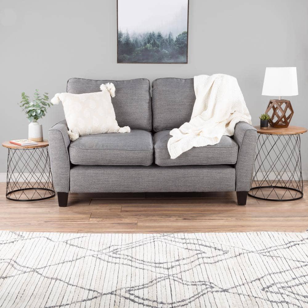 Lavish Home End Table with Storage – Set of 2 Round Nesting Tables with Diamond Pattern Wire Basket Wood Tops, Industrial Farmhouse Side Table