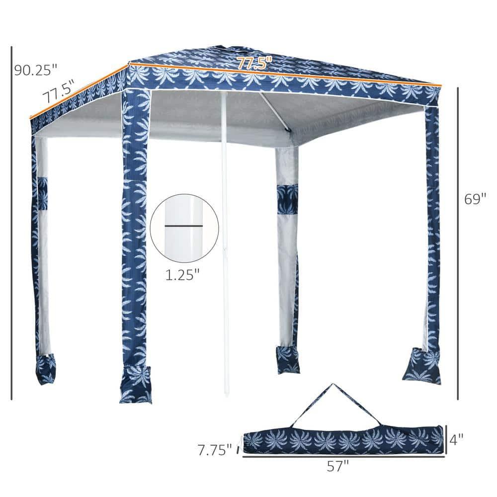 Outsunny Quick Beach Cabana Canopy Umbrella, 6.5' Easy-Assembly Sun-Shade Shelter with Sandbags, Cool UV50+ Fits Kids & Family, Blue