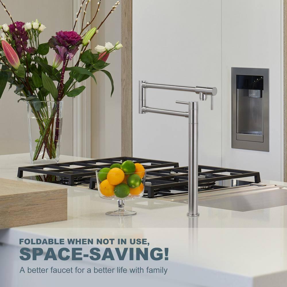 Wowow Pot Filler Faucet Deck Mount Stove Faucet, Solid Brass Pot Filler Brushed Nickel Kitchen Folding Faucet