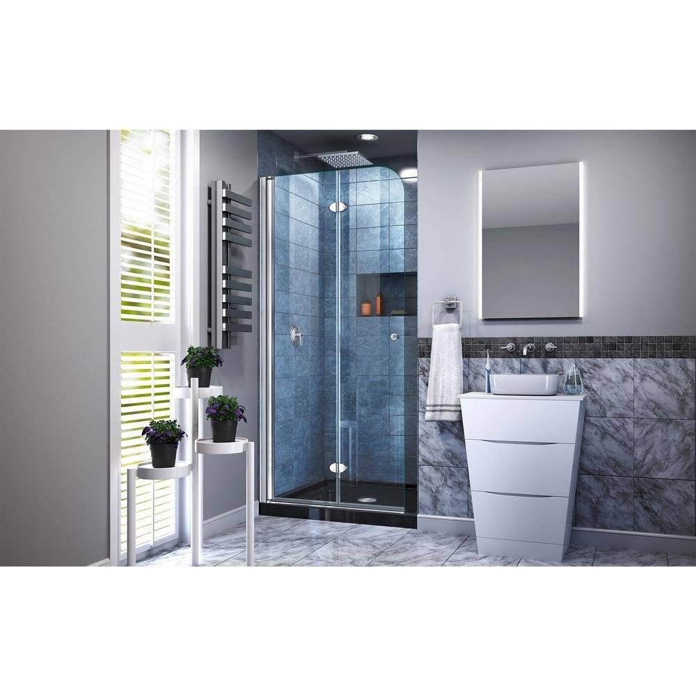 DreamLine Aqua Fold 32" W x 72" H Frameless Square Hinged Shower Enclosure with Base Included DL-6529C-88-01