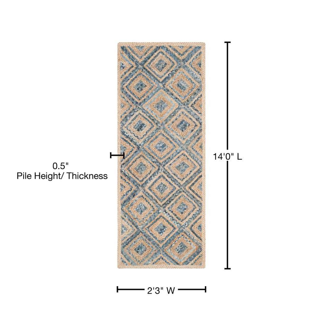 Cape Cod CAP354 Woven Indoor Runner Rug - Natural/Blue - 2'3"x14' - Safavieh