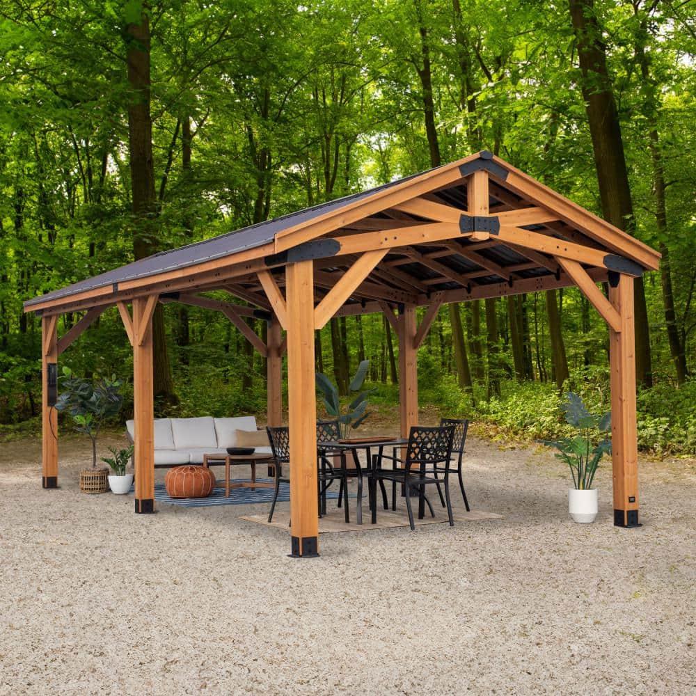 Backyard Discovery Norwood 24' x 12' Cedar Wood Gazebo, Galvanized Steel Roof, PowerPort