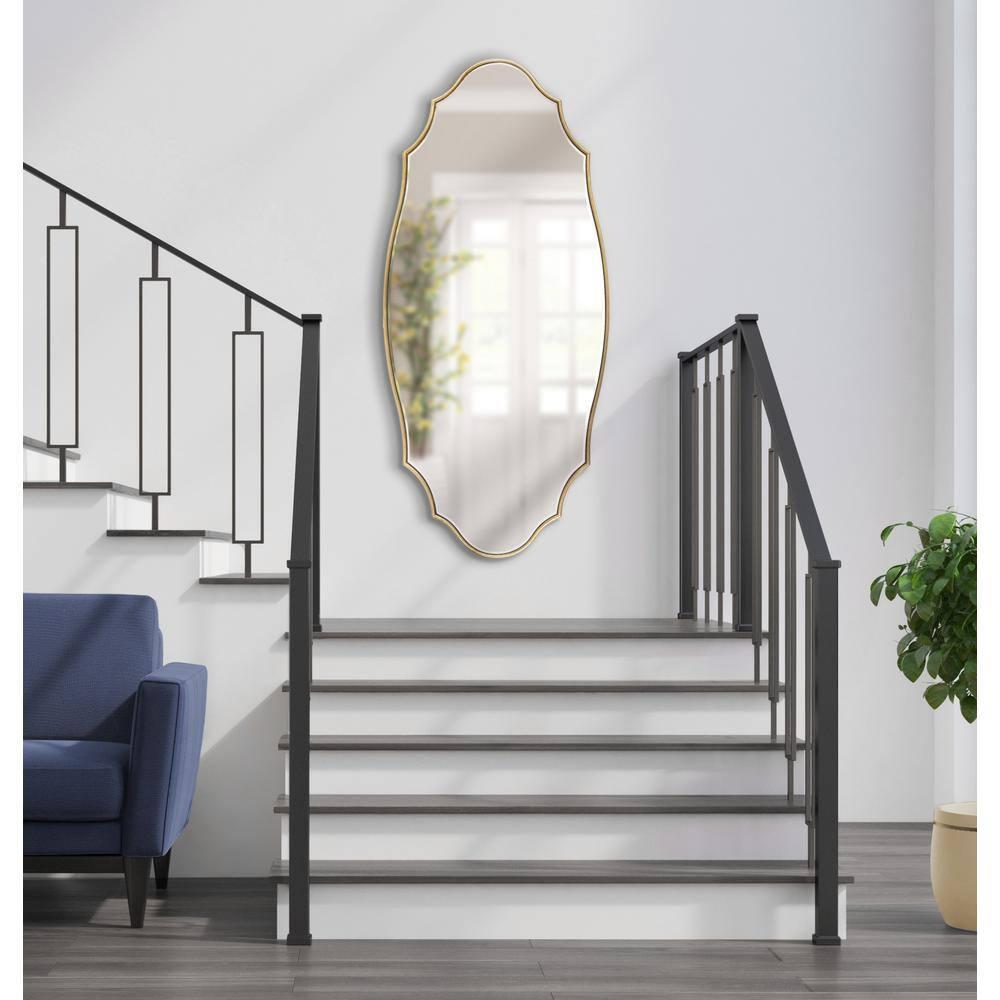 Kate and Laurel Leanna Modern Scalloped Wall Mirror, 20 x 42, Gold, Glam Oval Mirror for Wall