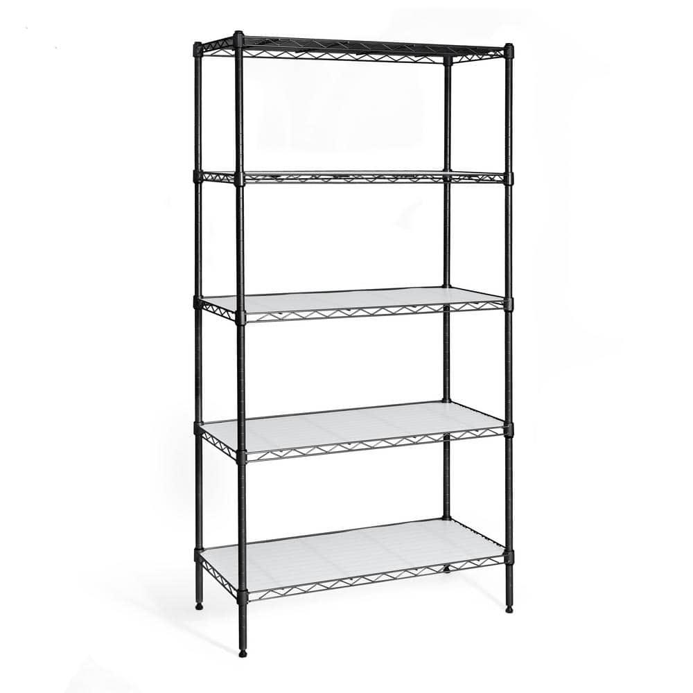 Black Adjustable Height 5-Tier Steel Garage Storage Shelving Unit with Clear Liners