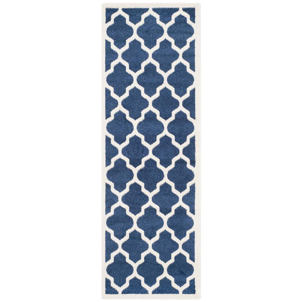 Amherst AMT420 Power Loomed Indoor Runner Rug - Navy/Beige - 2'3"x11' - Safavieh