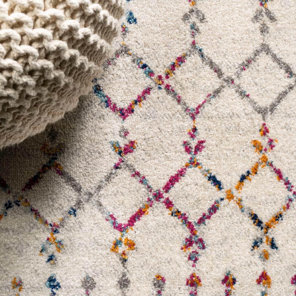 JONATHAN Y Moroccan HYPE Boho Vintage Diamond Ivory/Multi 3 ft. x 5 ft. Area Rug