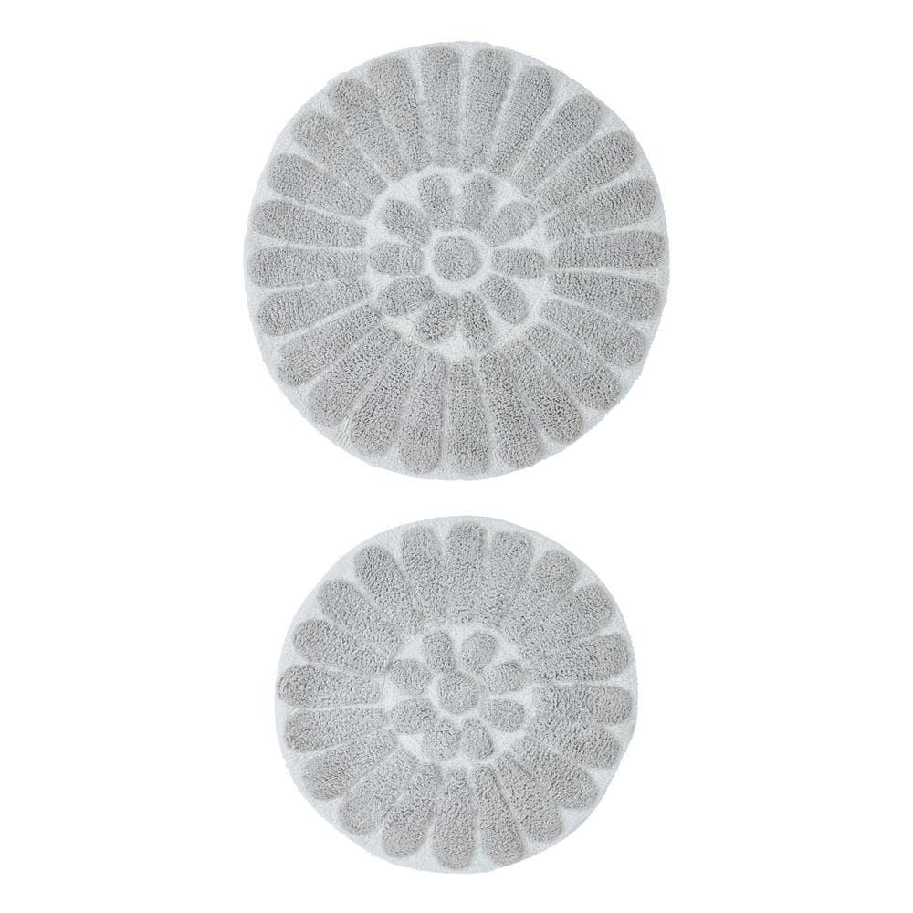 Bursting Flower 2 Pc Bath Rug Set - WHITE/LIGHT (30" ROUND & 24" ROUND)