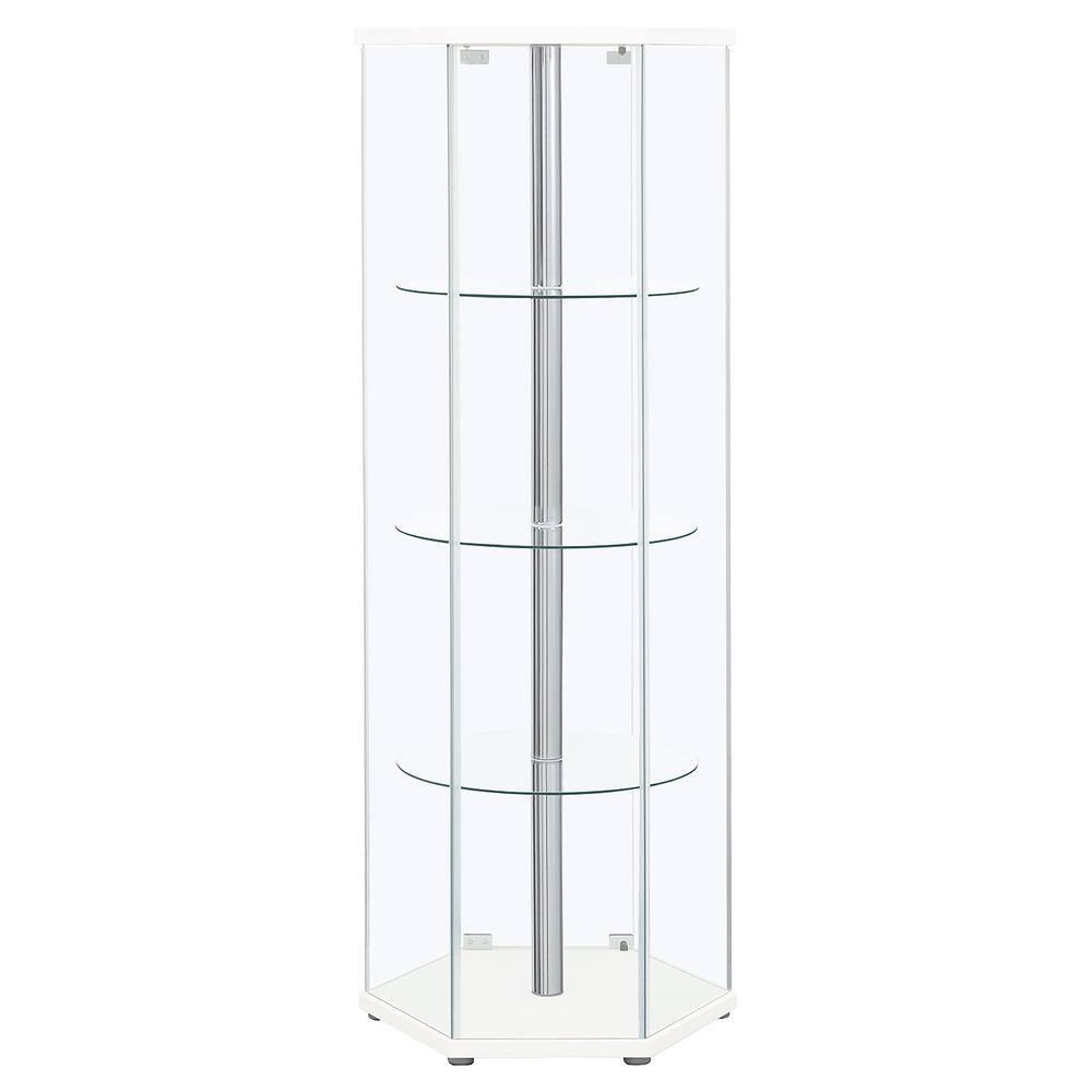 Coaster Zahavah Modern 4 Shelf Hexagon Shaped Glass Curio Cabinet White/Clear