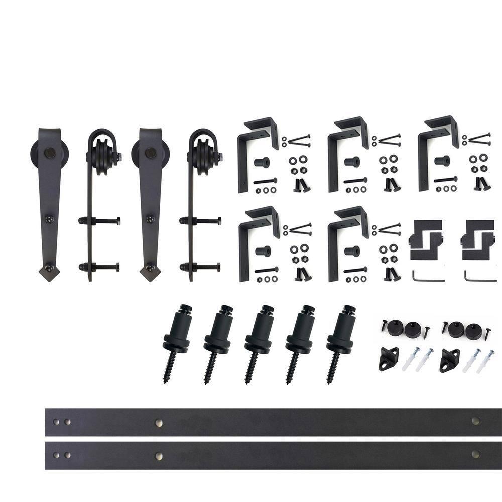 Homacer Black Rustic Arrow Design Double Track Bypass Two Door Hardware Kit( Door Not Included)