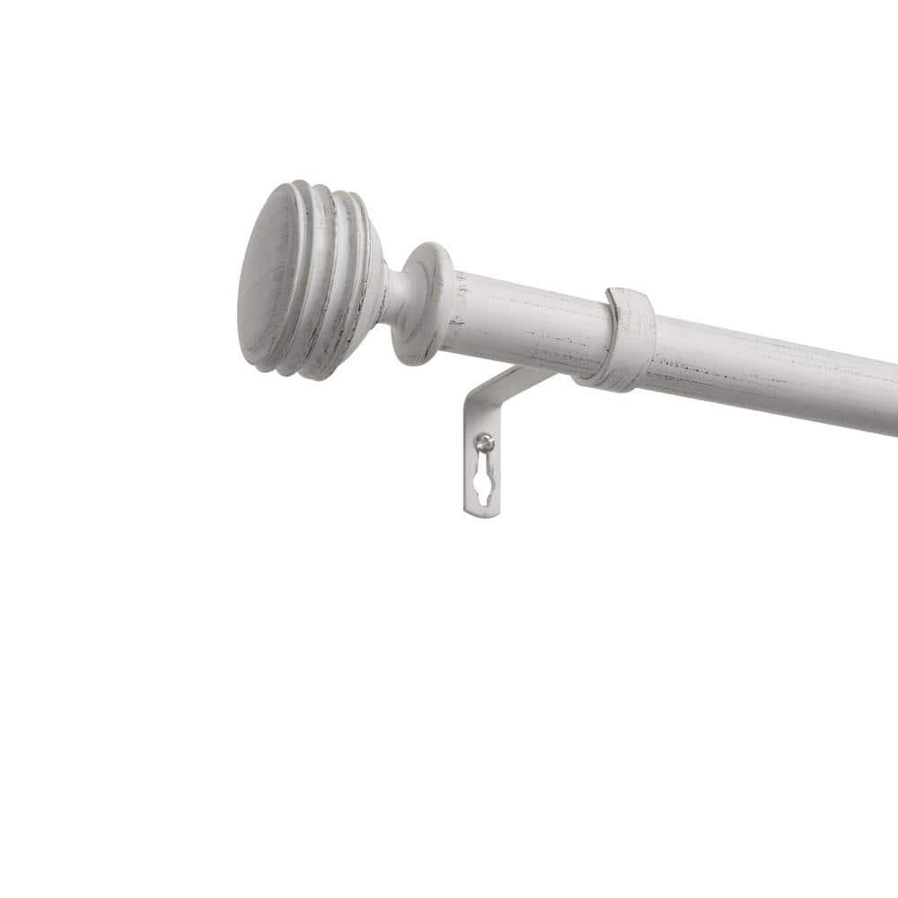 Exclusive Home 36"-72" Duke Curtain Rod - Distressed White: Iron, Single Rod, 25 lb Capacity, Rounded Cap Finial