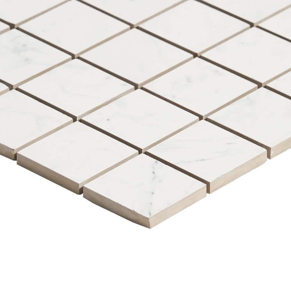 Saroshi Carrara Giola 11.81 in. x 11.81 in. Matte Porcelain Floor and Wall Mosaic Tile (0.96 sq. ft./Each)